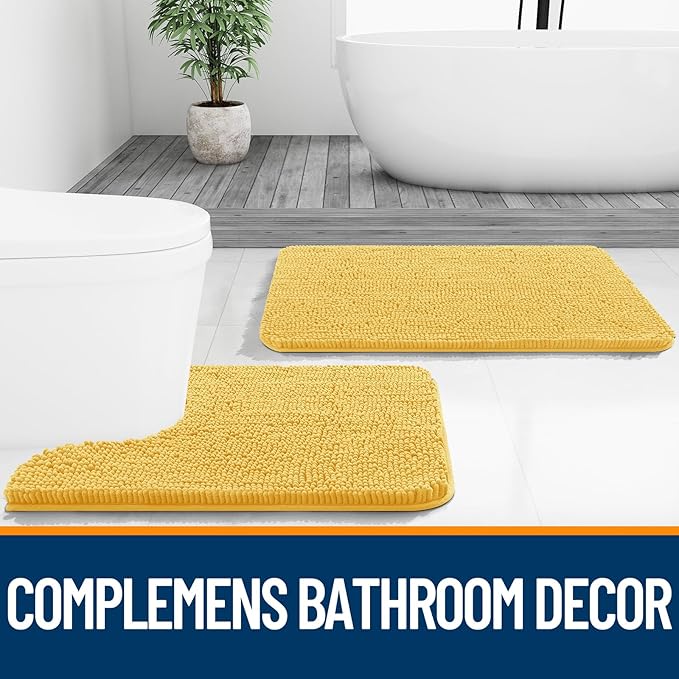 OLANLY Bathroom Runner Rugs 47x24, Extra Soft Absorbent Chenille Bath Rugs, Rubber Backing Quick Dry, Machine Washable Long Bath Mats for Bathroom Floor, Tub and Shower, Home Decor Accessories, Yellow