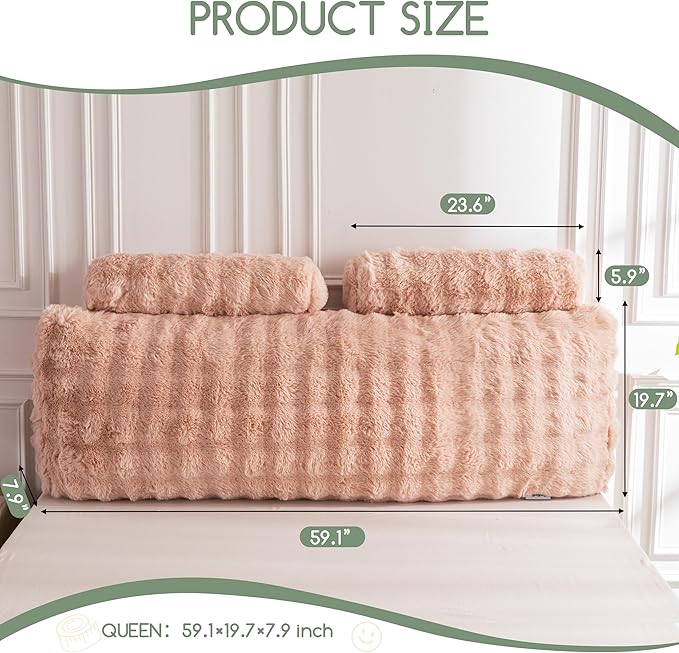 HIGOGOGO Headboard Pillow Queen,Ultra-Soft Wedge Pillow with 2 Cylindrical Neck Pillows,Memory Foam Filling,Back Support Pillows for Bed Sitting Up, Reading & Working, Removable Cover, 59.1"x19.7"