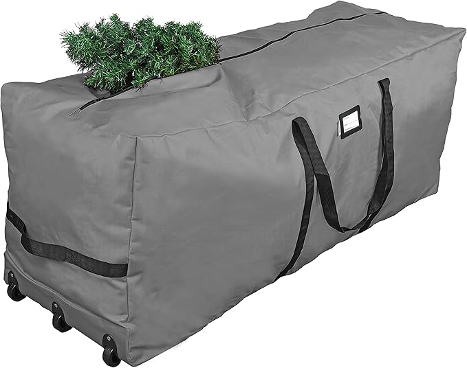 ProPik Christmas Rolling Tree Storage Bag 9 Ft. | Extra Large Heavy Duty Holiday Storage Container | 28" x16.5"x 60" | 3 Wheels & Handles Fits Up to 9 Foot Tall Disassembled Trees 600D Oxford (Gray)