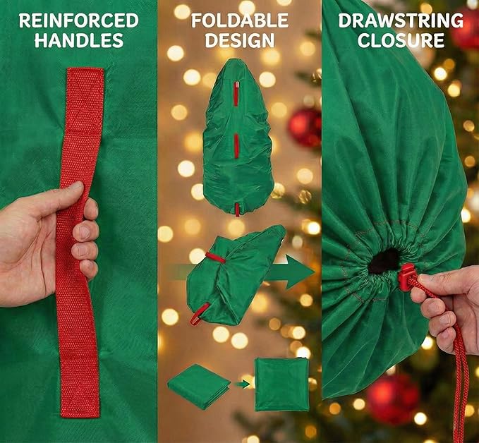 Upright Christmas Tree Storage Bag - Fits 7 Ft Artificial Xmas & Topiary Tree, Vertical Holiday Cover, Durable, Dustproof & Easy-Use Xmas Storage, Green
