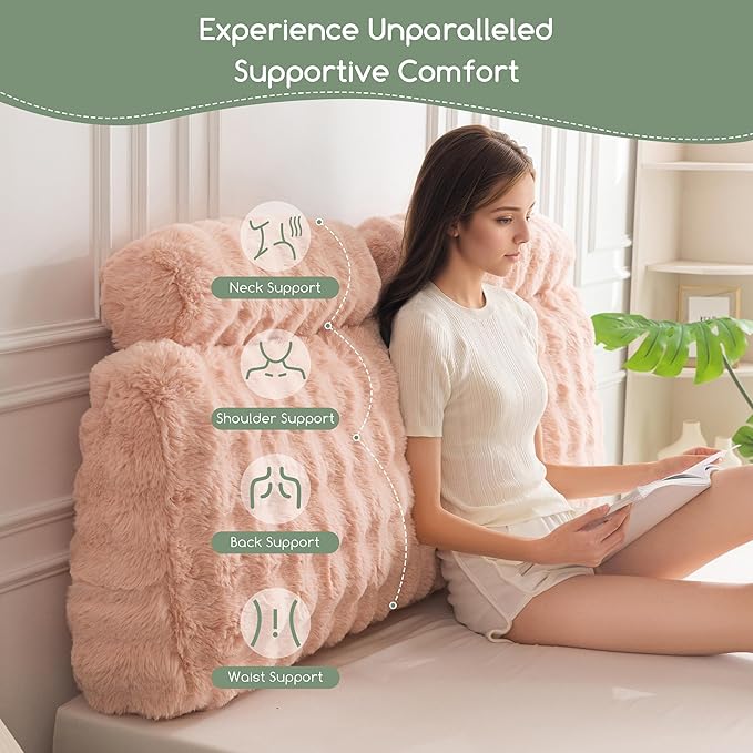 HIGOGOGO Headboard Pillow Queen,Ultra-Soft Wedge Pillow with 2 Cylindrical Neck Pillows,Memory Foam Filling,Back Support Pillows for Bed Sitting Up, Reading & Working, Removable Cover, 59.1"x19.7"