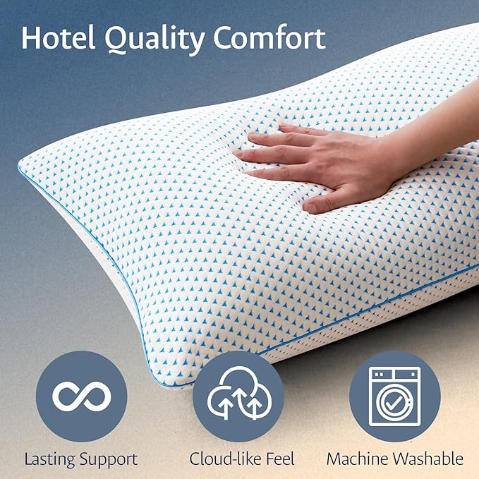 Cooling Gel Memory Foam Pillows Queen Size Set of 2 for Sleeping,Bamboo Rayon Adjustable Firm Shredded Foam Bed Pillows 2 Pack for Side, Back, Stomach Sleepers Luxury Washable Breathable Pillowcase