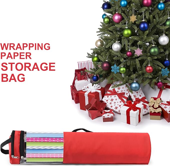 Plcnn Long Gift Wrap Organizer Bag 42x8.8in Christmas Wrapping Paper Storage Bin 600d Oxford Under Bed Gift Wrap Storage with Clear Window, Dual Zips, Carry Handles Black 42inch