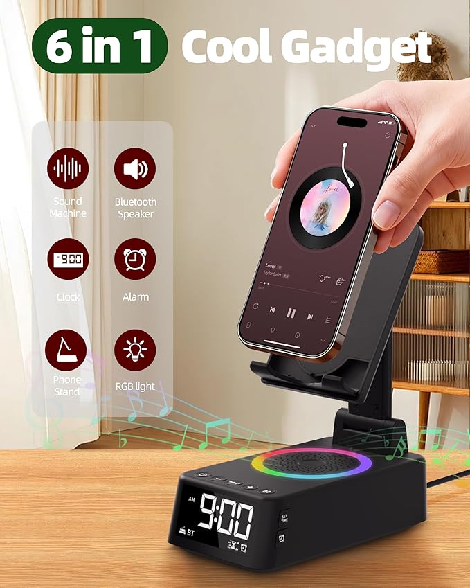 Gifts for Men Women, Cell Phone Stand with Bluetooth Speaker,Sound Machine White Noise Machine with 20 Soothing Sounds,Ambient Light Portable Speaker Stand Birthday Gifts for Men,Women,Dad