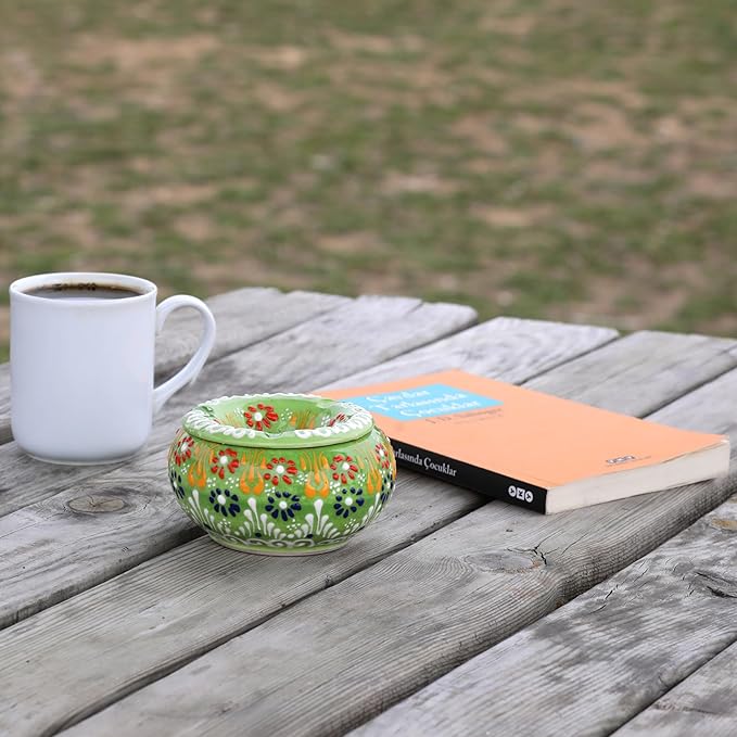 Decorative Ceramic Jar-Colorful Decorative Jar with Lid-Handmade Small Decorative Jar-Windproof Unique Jars-Turkish Home Decor (Lime Green)