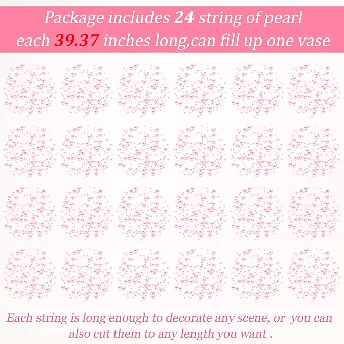 Tondiamo 24 Pcs Artificial Pearl String for Floating Candle Faux Pearls Beads String Garland Centerpiece Decoration for Vases Filler Wedding Spring Holiday Party Decor(Pink)