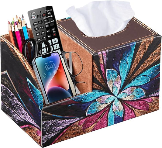 BLIENCE PU Leather Square Tissue Box Cover - Multi-Functional Tissue Box Holder, Tissue Box Cover with Storage,Tissue and Remote Control Holder, Cube Tissue Box Organizer Bedroom Nightstand End Table
