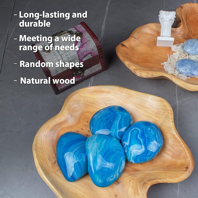 BTEOBFY Natural Wood Fruit Bowl, Unique Handmade Wood Serving Platter, Fruit Snack Dish for Sandwich Bread Serving, Appetizer Display, Vintage Ring Dish, Hand Carved Artworks，13-14in