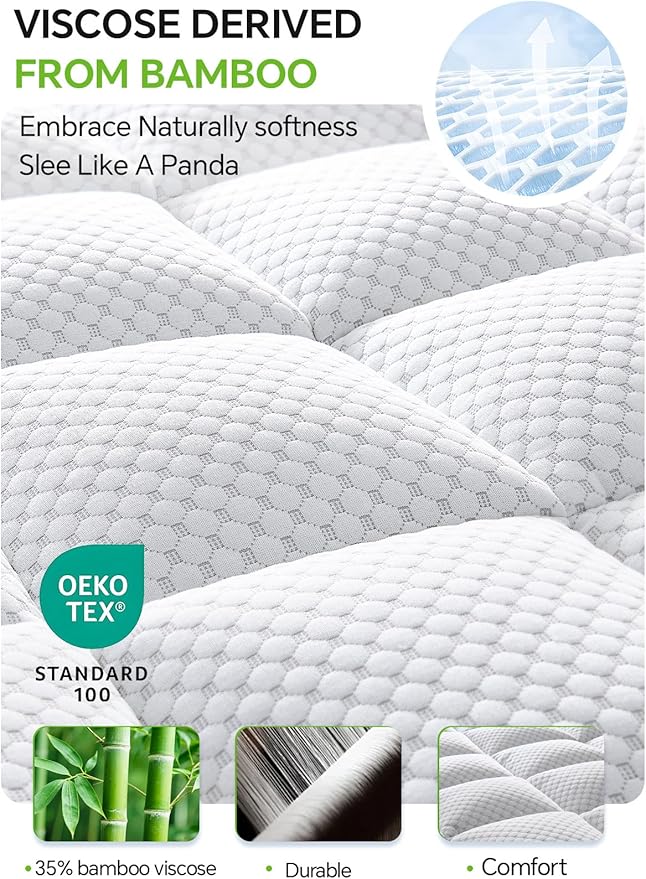 BEDELITE Twin Mattress Topper 3 Inch Thick Mattress Pad, Plush Pillow Top Bed Cover with Elastic Deep Pockets Up to 6-24 Inch for Pressure Relief, Shredded Memory Foam Filling