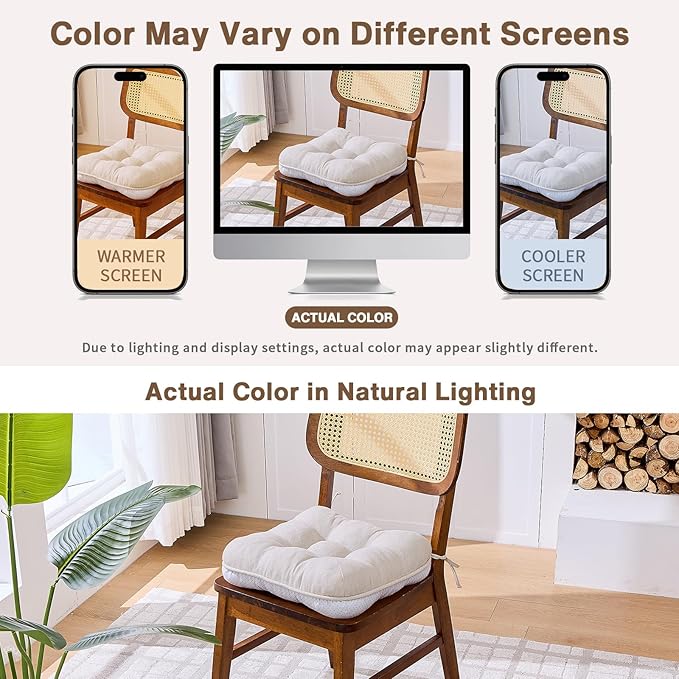 BETU Chair Cushions for Dining Chairs Set of 4,3.5" Thick Kitchen Table Chair Pads with Ties,Non Slip Backing and Covers, Seat Cushion for Dining Room,Bar,Patio Chairs,16"X16"X3.5",Beige