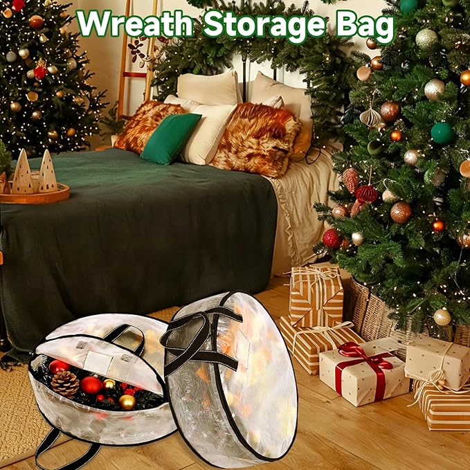 6 Pcs Christmas Wreath Storage Bags 30 inch Dia Round Large Wreath Storage Container, Tear Resistant Wreath Boxes for Storage