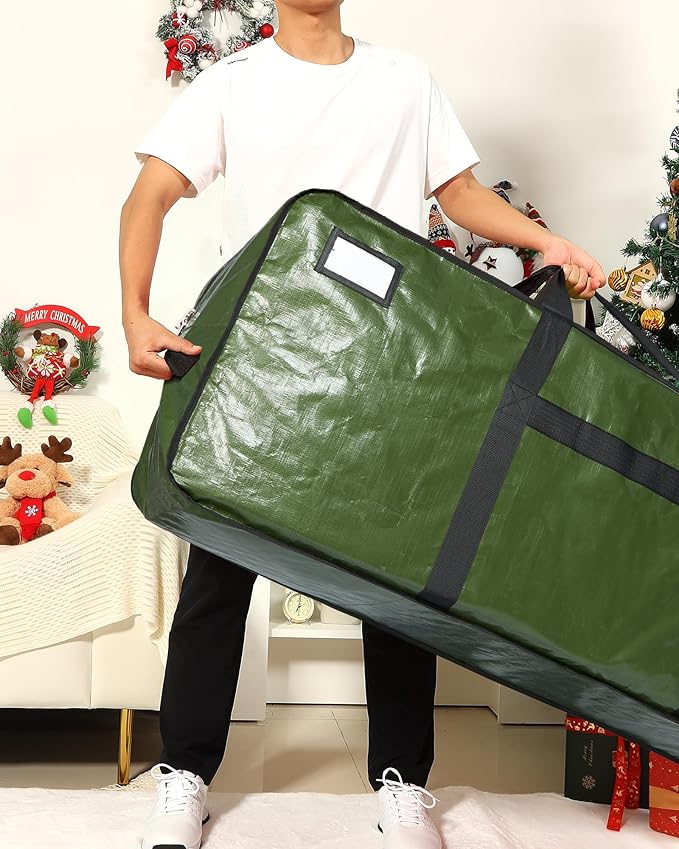 HOMEST Christmas Tree Storage Bag, Fits for 7.5-9 ft Xmas Artificials, Zippered Bag with Reinforced Carrying Handles, Green (Bag Only）