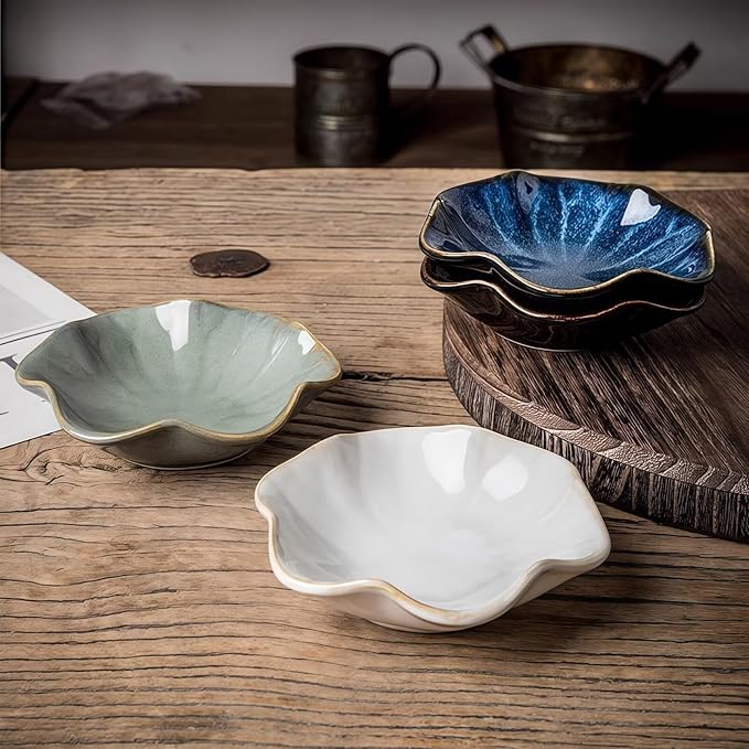 2Pcs Ceramic Jewelry Dish - Lotus Leaf Shape, for Ring Holder Necklace Small Key, Suitable for Mother Friend Sister, Gifts for Women, Cute Plate Trinket Tray, Home Decor (Blue-2PCS)