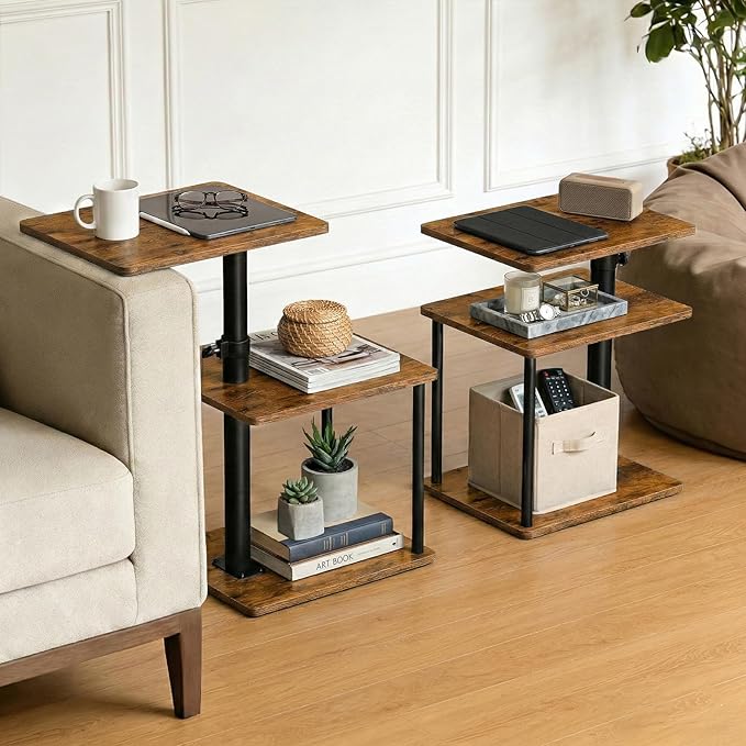 Faesun Swivel Side Table for Couch Arm, Height Adjustable C Shaped End Table for Recliner or Bed, Tv Trays with Storage Shelf for Small Spaces- Small Nightstand for Living Room, Bedroom, 2pc