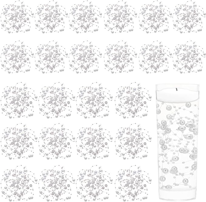 Tondiamo 24 Pcs Artificial Pearl String for Floating Candle Faux Pearls Beads String Garland Centerpiece Decoration for Vases Filler Wedding Spring Holiday Party Decor(White)