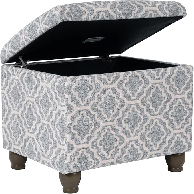 Homepop Home Decor | Upholstered MediumRectangular Storage Ottoman | Hinged Lid Ottoman with Storage for Living Room & Bedroom,Gray Geometric