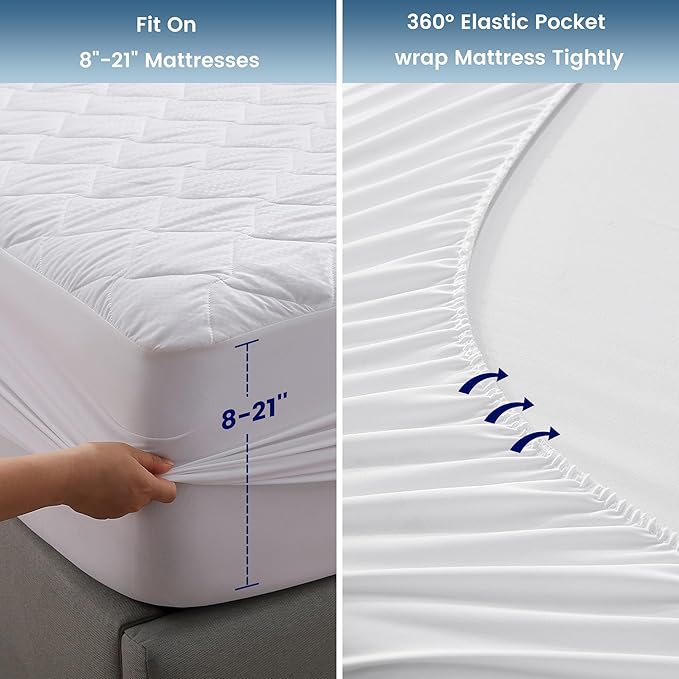 SLEEP ZONE Waterproof Mattress Protector Pad Twin XL Machine Washable, Breathable Mattress Topper with Deep Pockets, All-Season Use, Hotel Quality (Twin XL, White)