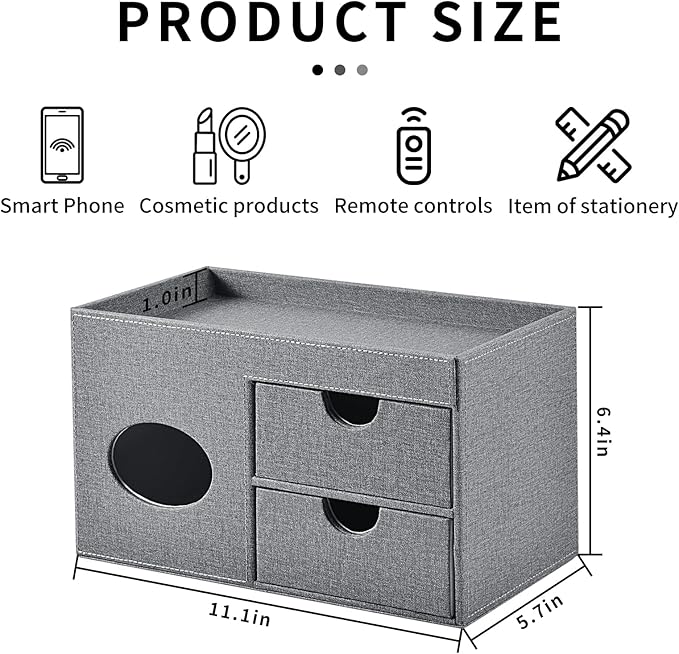 Square Tissue Box Cover with Drawers,Tissue Box Holder with Storage Tray, Makeup Organizer and Desk Organizer,Tissue Holders Decorative for Bathroom Vanity NightStand Dressing Table (Grey)