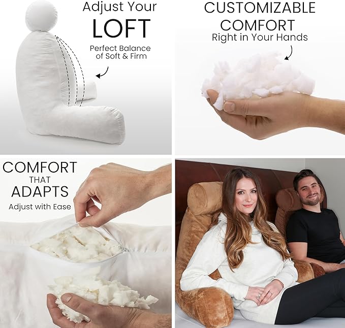 Husband Pillow XXL The Original for Adults - 30" Tall Backrest for Sitting Up in Bed - Firm Support Reading & Bed Rest Pillows for Adults, Neck Roll, Removable Cover - TV - Tan