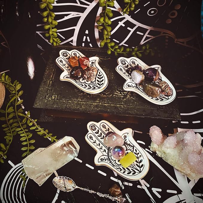 Jewelry Trinket Ring Dish Ceramic Hamsa Evil Eye Hand of Fatima Holder Key Ashtary Trinket Plate Bowl Small Boho Home Decorative Cute Decor Jewelry Tray Dish Gift Mom Brithday