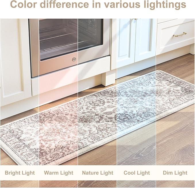 KIMODE Anti Fatigue Kitchen Rugs Sets of 2, Ergonomic Standing Cushioned Kitchen Floor Mats, Boho Kitchen Runner Stain Resistant, Non Slip Laundry Sink Rug Waterproof, 17.3"x59"+17.3"x29", Khaki