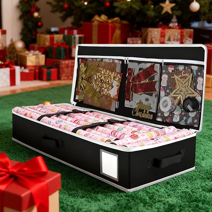 Reusable Wrapping Paper Organizer - Underbed Large Storage Box | Holder for Paper, Ribbons, Bows, Craft Stationery, Decoration, Indoor, Bedroom, Closet, Garage, Party