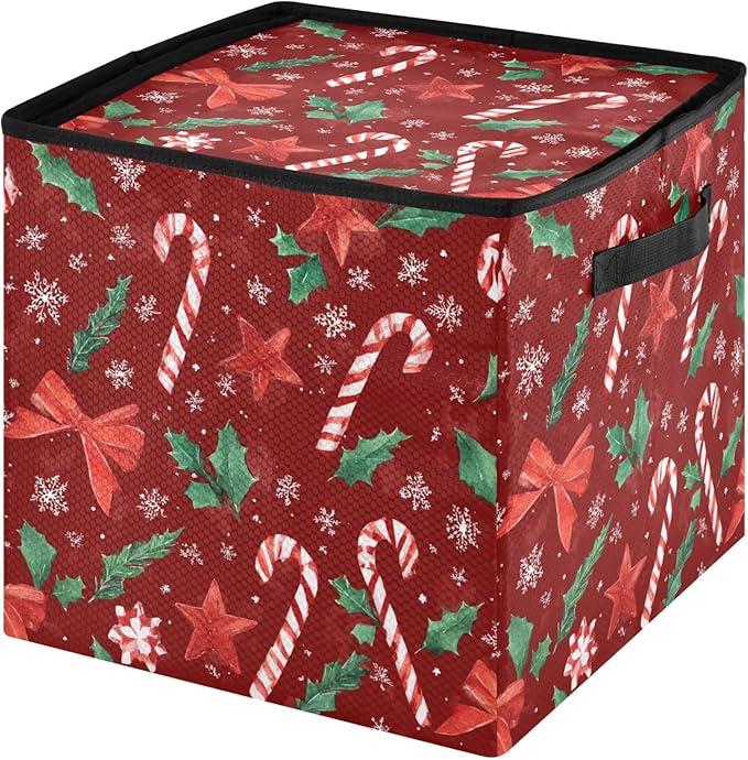 Red Silver Christmas Ornament Storage Basket Box Winter Snowflake Xmas Holiday Storage Container Cube with Adjustable Dividers for 64 Holiday Ornaments or Decorations Keeps Clean and Dry