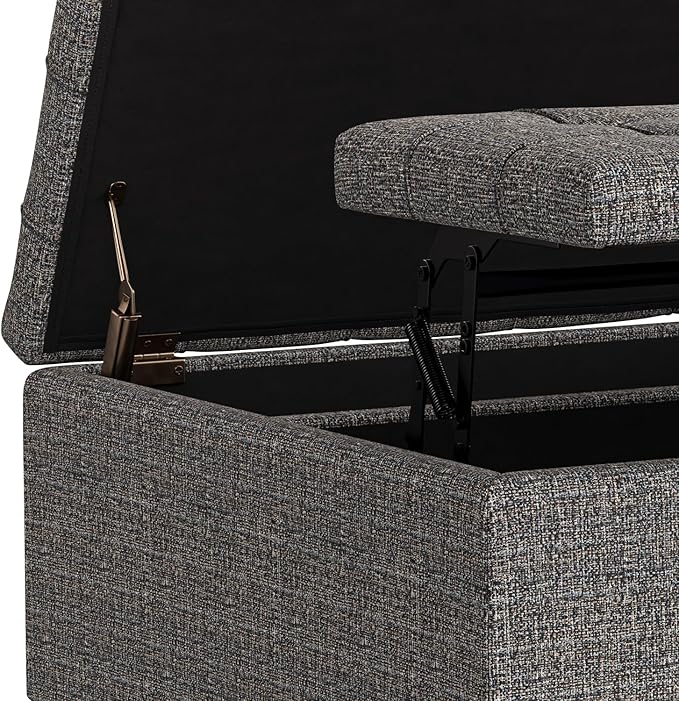 SIMPLIHOME Harrison Small Coffee Table Storage Ottoman - 30 inch Wide Upholstered Tweed Look Fabric Square Lift-Top Ottoman in Ebony, Transitional Ottoman for Living Room with Hidden Storage