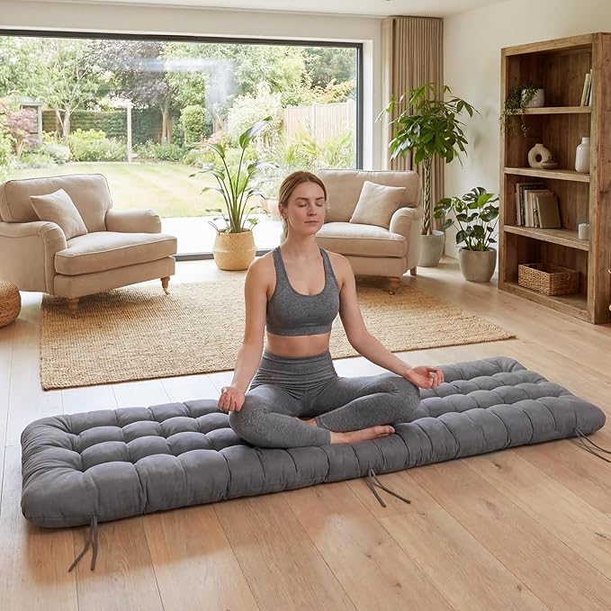 Wenqik Long Floor Cushion Large Floor Cushion with Brushed Cotton 74.8 x 27.5 x 3.15 in Jumbo Lounger Pillow for Outdoor Indoor Bay Window Meditation Yoga Reading Sleeping(Dark Gray)