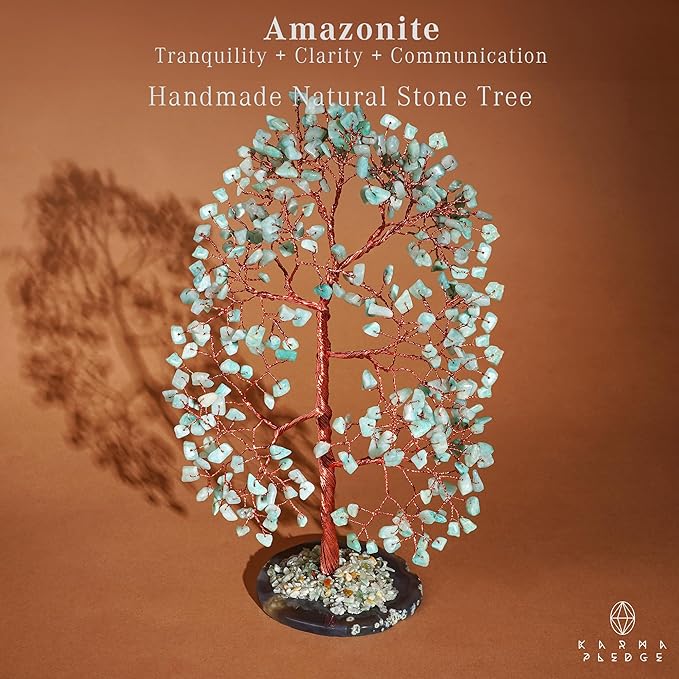 Crystal Tree of Life Birthday Gifts for Women, Men, Frineds, Handmade Amazonite Chakra Tree for Home, Room, Office Decor, Bring Money, Positivity, Reiki Healing, Good Luck, Gifts for Mom & Dad