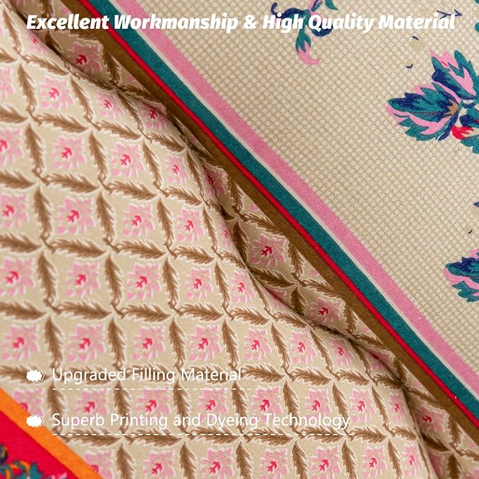 MAXYOYO Bohemian Retro Floor Mattress Vintage Floral Japanese Futon Mattress Roll Up Thicken Sleeping Mat Portable Camping Mattress Floor Lounger Couch Mattress Pad, King Size