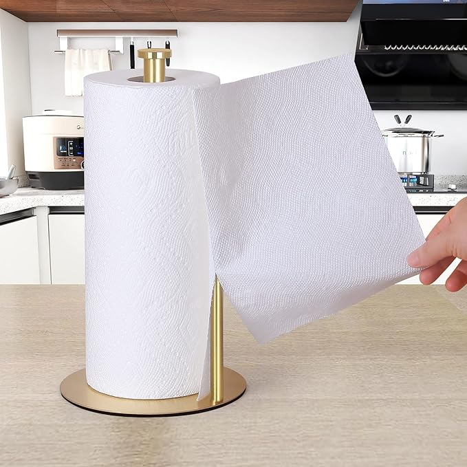 OBODING Gold Countertop Paper Towel Holder, Stainless Steel, Modern Kitchen and Bathroom Organization