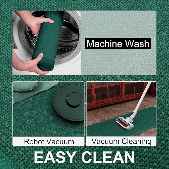 SUMLANS Kitchen Mat Set of 2 PCS, Christmas Cushioned Non Slip Rugs for Kitchen Floor, Absorbent Runner Comfort Standing Mats Washable for Kitchen, Office, Home (Green, 17.3"x47"+17.3"x71")