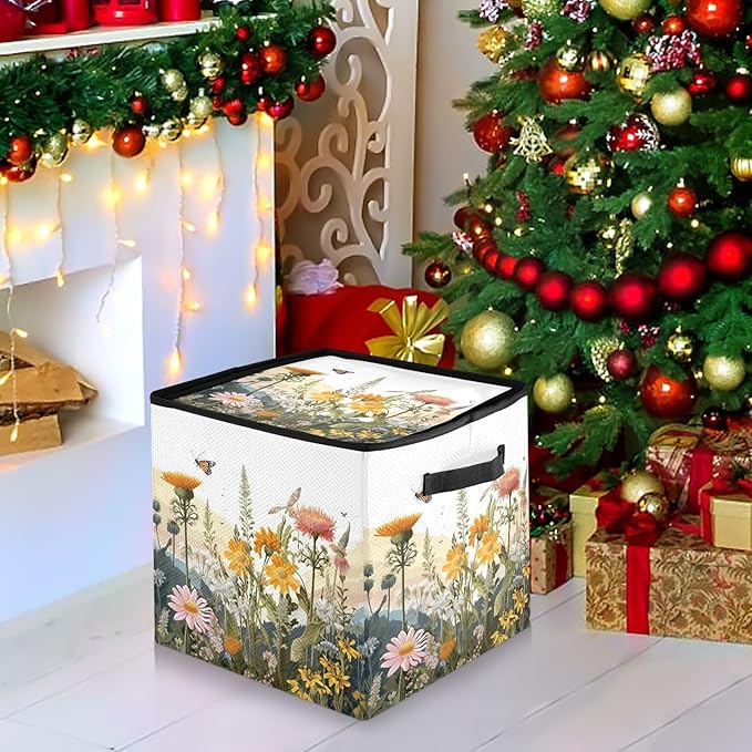 Kigai Wild Flower Christmas Ornament Storage Box with Zipper & Adjustable Dividers Holiday Ornament Organizer Xmas Storage Container, 64 Balls