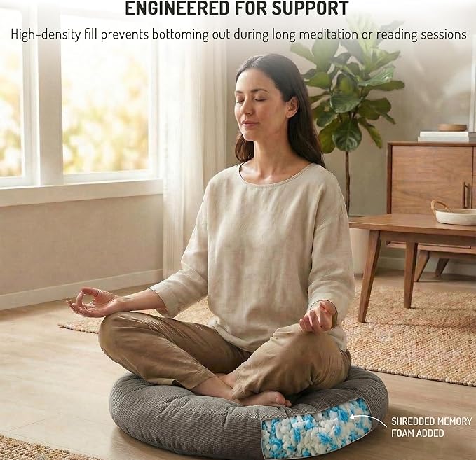 Degrees of Comfort Meditation Floor Pillow, Round Large Pillows Seating for Adults, Tufted Corduroy Cushion for Tatami Living Room, Grey, 22 Inch