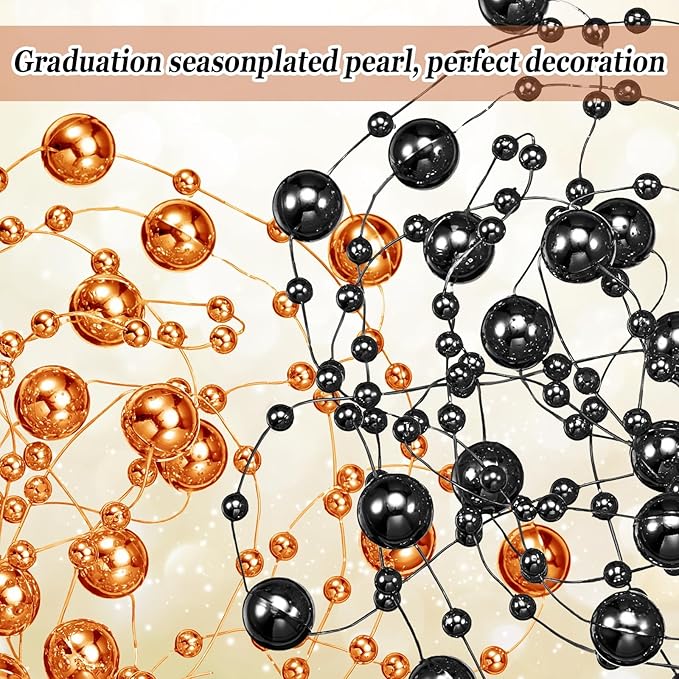 Tondiamo 24 Pcs Artificial Pearl String for Floating Candle Faux Pearls Beads String Garland Centerpiece Decoration for Vases Filler Wedding Spring Holiday Party Decor(Black, Dark Gold)