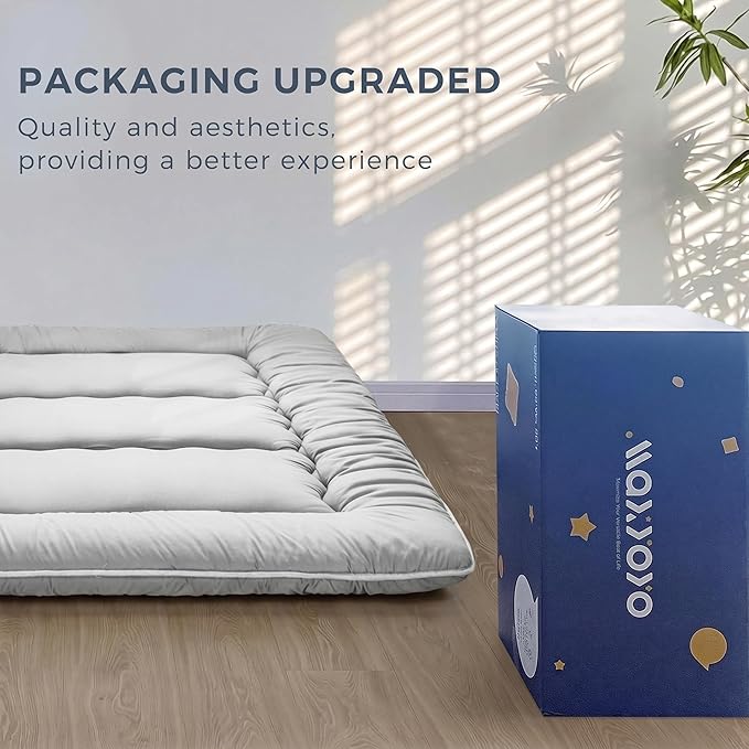 MAXYOYO Japanese Floor Mattress, Thicken Futon Sleeping Pad Foldable Roll Up Mattress Boys Girls Dormitory Floor Lounger Cushion and Sofas, Grey, Twin Size