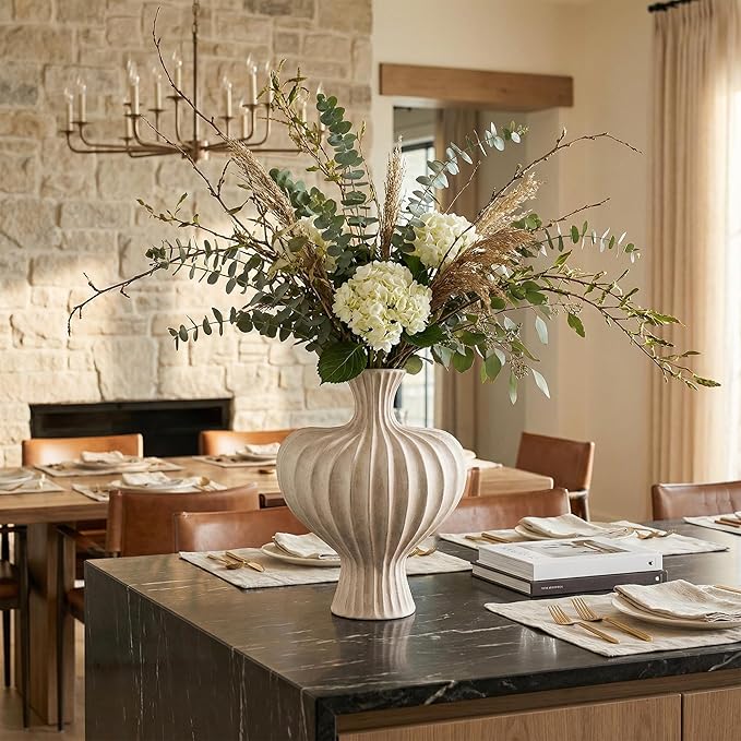 Ceramic Flower Vase Home Decor,11" Rustic Vintage Clay Beige Heart Terracotta Vases Farmhouse Table Vases Living Room Decor Pottery Pots for Home Shelf Coffee Dining Desk Fireplace