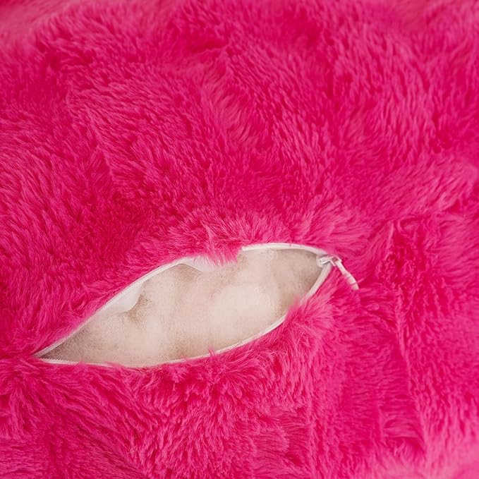 Yaoshuho Faux Fur Reading Pillow for Sitting in Bed, Large Backrest Bed Pillow with Arms, Back Support Pillow for Lounging Bedrest, Hot Pink