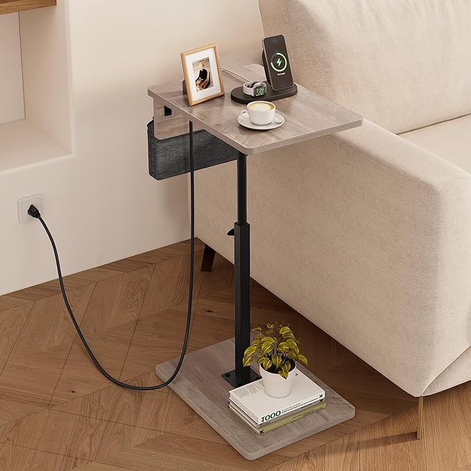 Vagusicc Sofa Armrest Tray Table for Couch - 360° Swivel Height Adjustable Side Table for Small Spaces, Snack Side Table for Bed or Chair, C Shaped End Table Snack Table for Eating Dinner Laptop