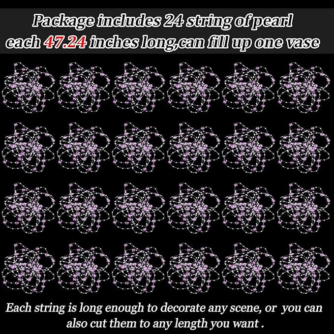 Tondiamo 24 Pcs Artificial Pearl String for Floating Candle Faux Pearls Beads String Garland Centerpiece Decoration for Vases Filler Wedding Spring Holiday Party Decor(Clear Purple)