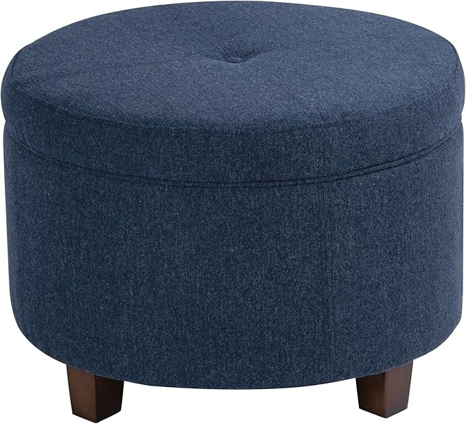 HomePop Large Round Storage Ottoman - Blue Woven Fabric
