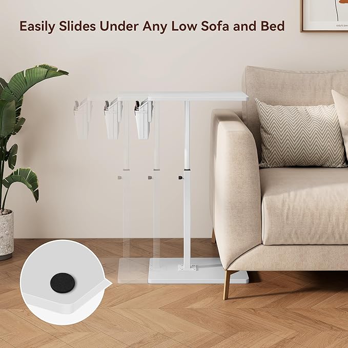 Vagusicc Sofa Armrest Tray Table for Couch, 360° Swivel Height Adjustable TV Tray Table for Small Spaces, Snack Side Table for Couch, Bed, Chair, C Shaped End Side Table for Eating, Reading, Laptop