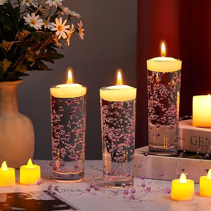 Tondiamo 24 Pcs Artificial Pearl String for Floating Candle Faux Pearls Beads String Garland Centerpiece Decoration for Vases Filler Wedding Spring Holiday Party Decor(Clear Purple)