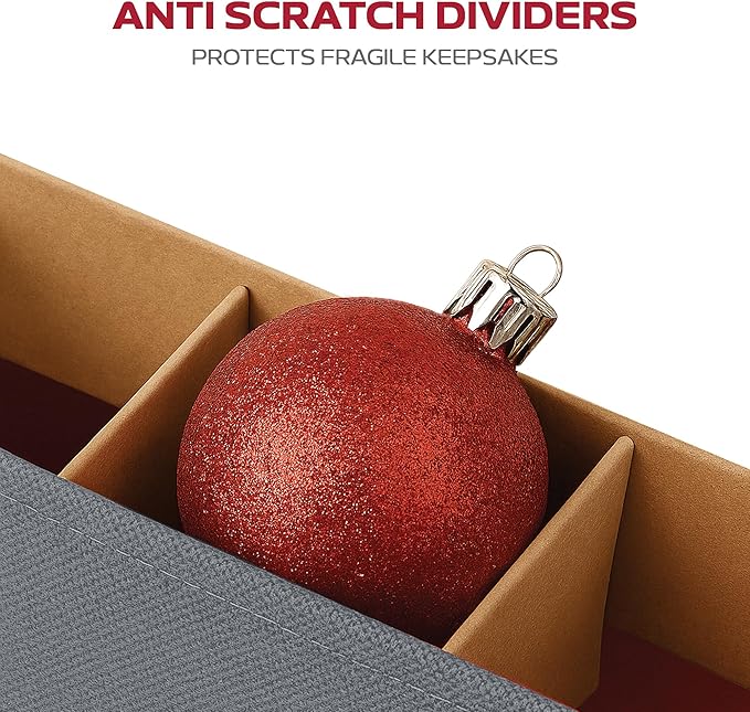 128 Ornament Storage Box – Adjustable Dividers, Stackable Holiday Ornament Organizer with Lid, Durable Fabric Bin for Christmas Decorations – Reinforced Handles, Dustproof & Space-Saving Design (Grey)
