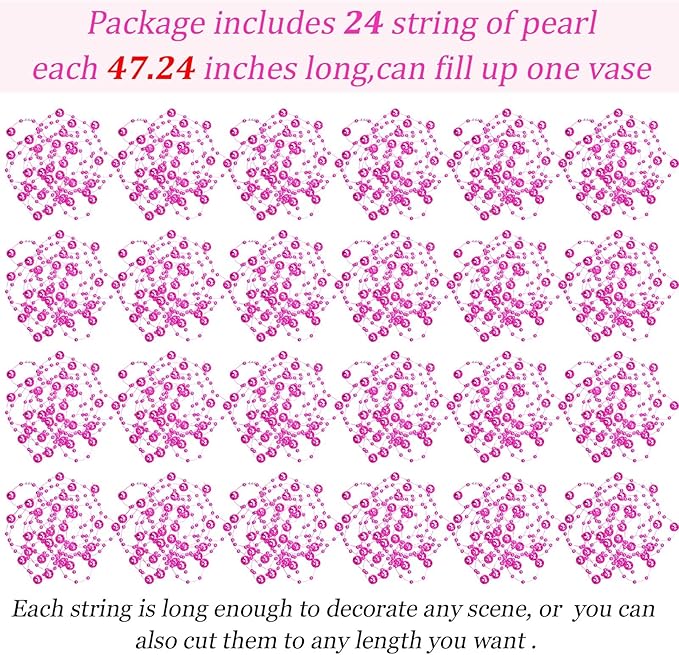 Tondiamo 24 Pcs Artificial Pearl String for Floating Candle Faux Pearls Beads String Garland Centerpiece Decoration for Vases Filler Wedding Spring Holiday Party Decor(Rose Red)
