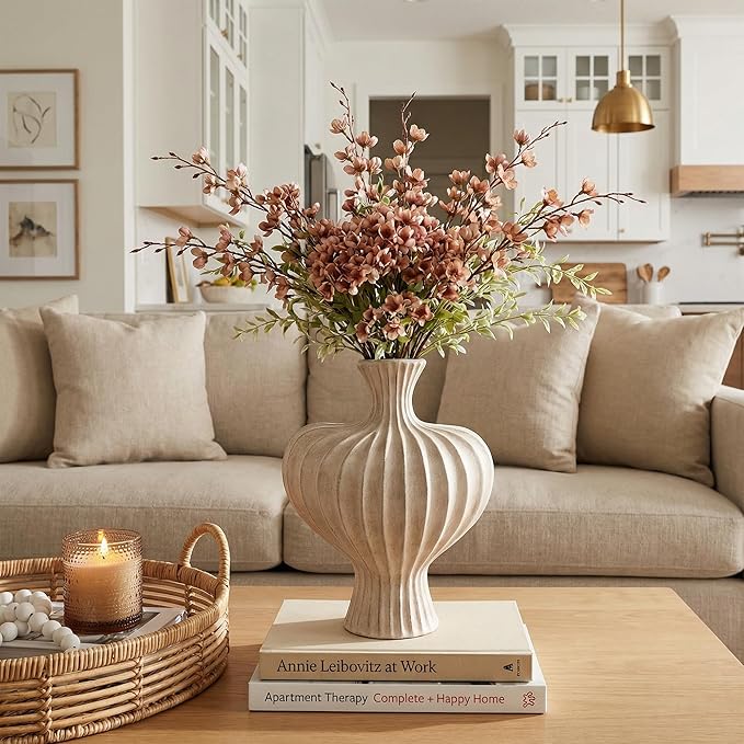 Ceramic Flower Vase Home Decor,11" Rustic Vintage Clay Beige Heart Terracotta Vases Farmhouse Table Vases Living Room Decor Pottery Pots for Home Shelf Coffee Dining Desk Fireplace