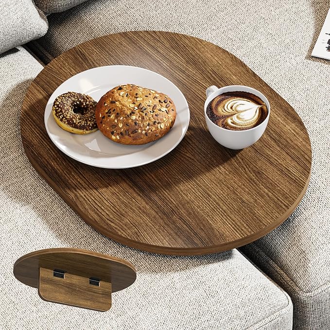 Asgolion Sofa Tray Between Cushion, 15.75"x12.6" Wood Couch Tray, Folding Couch Armrest Table Fit Armless Couch/Sectional, for Drink Snacks Phone Remote Holder, Rustic Brown