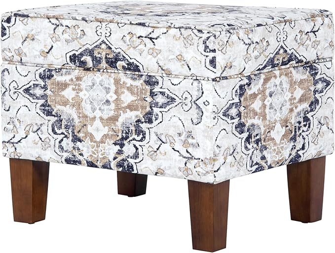 Homepop Home Decor |K7646-A862 | Upholstered Modern Rectangular Storage Ottoman | Hinged Lid Ottoman with Storage for Living Room & Bedroom, Antiqued Ebony Cream
