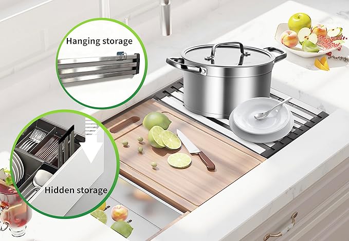 Over The Sink Kitchen Dish Drying Rack Organizer - Stainless Steel Collapsible Non-Slip Space-Saving [23.26 * 12.8IN] - Rust-Resistant Heat-Resistant Sturdy - Easy to Clean